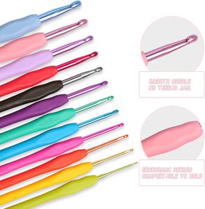 Venta al por mayor de ganchillos de aluminio con mango de plástico de goma suave TPR de 2.0mm-10.0mm para tejer, herramienta de telar para manualidades DIY, kit de tejido. - Product Image 6