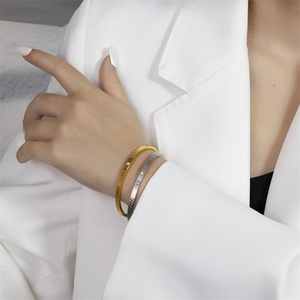 Minimalist Jewelry <b>Bracelet</b> Dainty Gold Plated Stainless Steel Zircon <b>Bangle</b> <b>Bracelet</b> for Women - Product Image 5