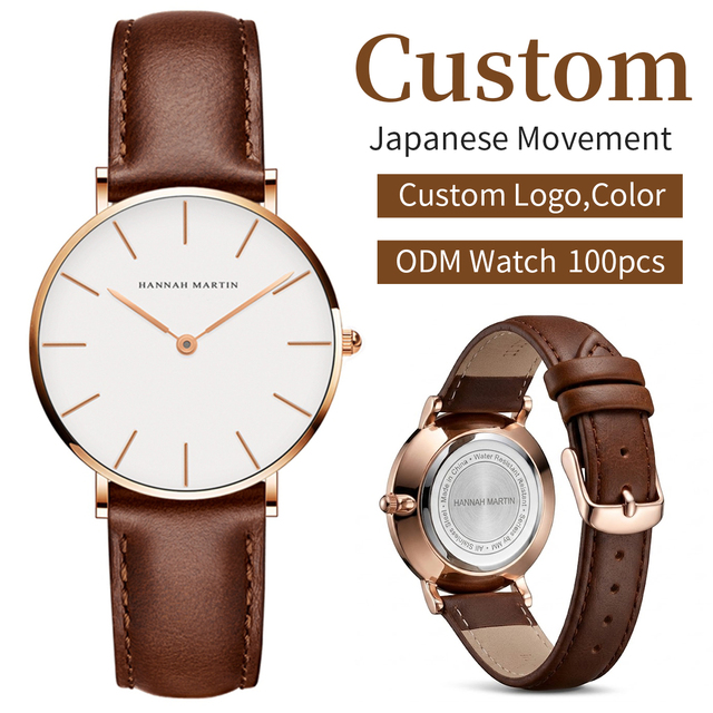 HANNAH MARTIN Watch Factory Simple Design Low MOQ OEM Ladies Wristwatch Leather Band Women Minimalist Quartz Watch Montre Homme