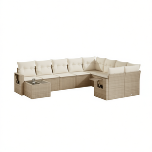 Ensemble de canapés de jardin en rotin PE, 10 pièces, beige, pliable, mobilier d'extérieur, design contemporain - Product Image 1