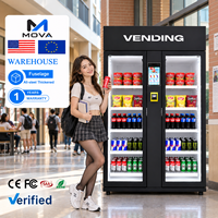 Distributeur automatique intelligent en acier inoxydable pour snacks et boissons, cinq étagères, reconnaissance visuelle IA, écran tactile, refroidissement par compresseur