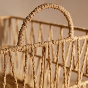 Woven <b>Storage</b> <b>Basket</b> Rectangle With Handles Handmade For Towel Clothing Toy Organization - Product Image 3