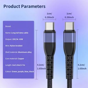 Câble de charge rapide USB-C vers USB-C avec logo OEM, 60W, 1m/2m, compatible avec tous les téléphones Samsung/Xiaomi/Huawei, universel - Product Image 4