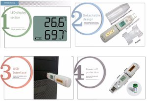 Nhiệt kế thực phẩm Độ chính xác cao xách tay Wall Mount không thấm nước USB nhiệt độ dữ liệu logger - Product Image 3