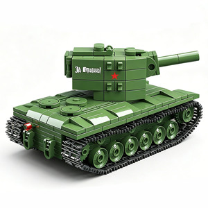 Jouet de construction éducatif en plastique ABS, char lourd <span class=keywords><strong>soviétique</strong></span> KV-2 de la Seconde Guerre mondiale, avec soldats, blocs de construction pour les 14 ans et plus - Product Image 1