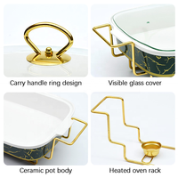 Hot Sale Marmor Buffet Catering Restaurant Food Warmer Set Luxus Rechteck Keramik Chafing Dish mit Ständer