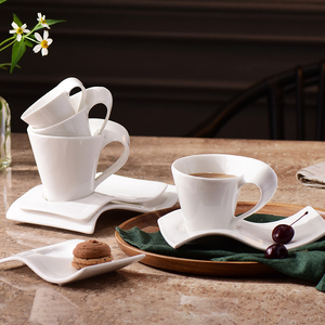 Custom <strong>White</strong> Ceramic Coffee Mug and Saucer <strong>Set</strong> Porcelain Breakfast Espresso Cup Afternoon <strong>Tea</strong> Cup Office Restaurant Drinkware - Product Image 1