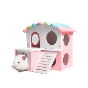 Hamster sleeping nest wooden small house double-storey environmental protection bungalow villa balcony hamster toy