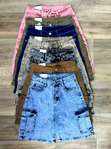 Shorts in Denim a Vita Alta per Donne, Pantaloncini Jeans Vintage Multi-Tasca per Streetwear e Uso Quotidiano Casual - Product Image 2