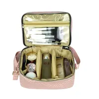 Tas Makeup Mewah Tahan Air, Tas Kosmetik Besar dengan Tali Kotak Makeup Perjalanan Lapisan Ganda