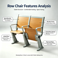 Chaises de conférence en bois multi-usages commerciales avec tableau d'écriture pliable et système de rangement intégré pour salles de classe universitaires