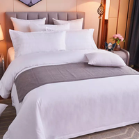 Ensemble de literie de luxe pour hôtel - 100% coton jacquard et soie satinée |   Ensemble de literie de qualité hôtelière supérieure, blanc et bleu
