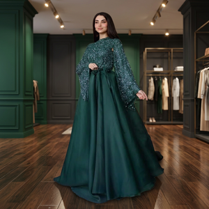 Elegant Emerald Green Polyester Lehenga Choli with Glitter Print Floor-Length Loose Fit for Wedding <b>Women</b> India Pakistan Style - Product Image 3