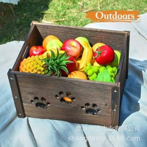 Wooden portable fruit and <b>vegetable</b> storage box, suitable for orchards, with dog paw pattern, for home use and children's snack - Product Image 2