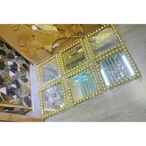Gold Beaded Glass Wall <b>Mirror</b> Modern Minimalist Handmade <b>Lightweight</b> Wooden Frame Rectangular Shape Electricity-Free Living Room - Product Image 6