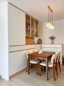 Custom <b>Kitchen</b> Side Storage Unit With Integrated Beverage Area Open Work Surface Ceiling Height Cabinets And Seamless Panels - Product Image 4
