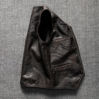 Gilet en cuir véritable Amekaji Tea-Core pour homme, gilet de moto multi-poches en cuir de vachette lourd délavé style vintage