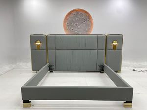 Luxury Room Furniture Bedroom Set <b>Queen</b> King <b>Size</b> <b>Bed</b> Fram Italian Grey Leather Double <b>Bed</b> - Product Image 3