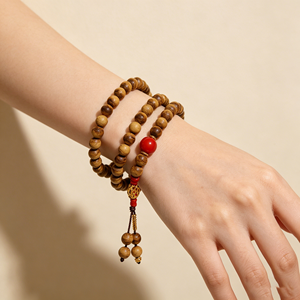 กำไลข้อมือไม้กฤษณาสำหรับผู้หญิง ขายส่ง งานถักมือสไตล์วินเทจ ประดับด้วยหินเจียรรูปกากบาท ลูกปัดแบบฟิกาโร่ สร้อยประคำสำหรับชาวพุทธ - Product Image 2