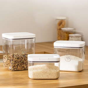 <b>Kitchen</b> Storage Organizer with Airtight Lid Big Transparent Plastic <b>Pantry</b> Dispenser for Cereal Rice Grain Includes Spoon - Product Image 3
