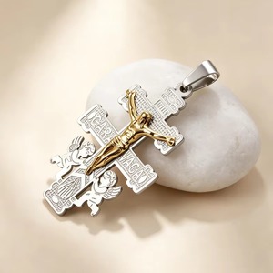 Croix <span class=keywords><strong>orthodoxe</strong></span> chrétienne en acier inoxydable, pendentif crucifix de Jésus, bijoux religieux vintage, cadeau - Product Image 1