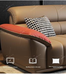 طقم أريكة قطاعية لغرفة المعيشة، مغطاة بالجلد، قابلة للتحويل، تصميم عصري، إطار من الخشب الصلب، مريحة، مناسبة للمدارس - Product Image 4