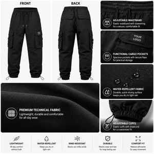 Pantalon cargo homme personnalisé avec logo, multi-poches, cordon de serrage, coupe ajustée, style streetwear, workwear, décontracté, utilitaire - Product Image 3