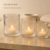 Ensemble de coupelles à bougies en verre transparent gaufré motif feuille élégant, vente en gros, pour tables de mariage, événements saisonniers et décoration intérieure