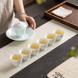 Shadow Blue Lotus Petal Porcelain <b>Teacup</b> Dehua County Kung Fu Tea Individual Cup - Product Image 5
