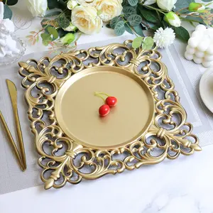 Hotel comercial Tongli Europa placa de oro platos vajilla Snack decorar placas de cargador de plástico boda