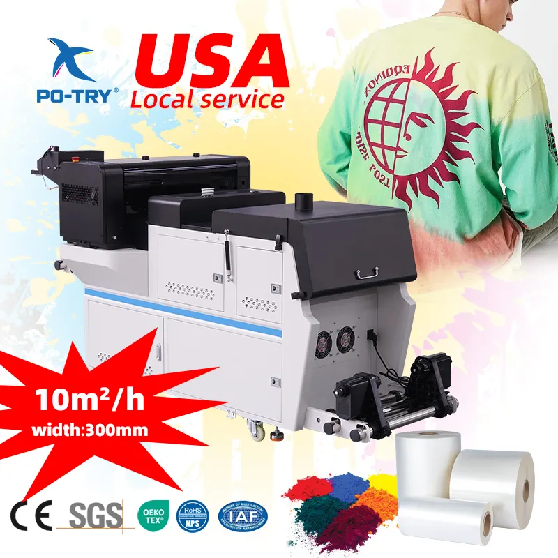 Potry Pet Transfer Film Xp600 I3200 Dual 4 Printkop Digitale Drukmachine A3 30Cm 60Cm Dtf Printer Met Poeder Schuddroger