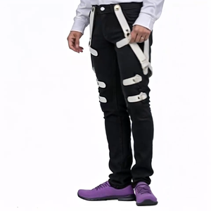 بنطلون جينز أسود للرجال بقصة حذاء طويل موضة الشارع بنطال ترفيهي بنطال جينز مغسول بالأسى للخريف والشتاء والصيف سادة - Product Image 3