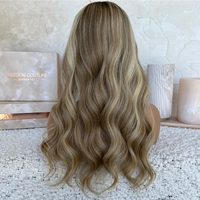 Perruques Lace Frontal Blond Balayage avec Mèches, Cheveux Européens Vierges Bruts à Cuticules Alignées, Perruques Lace Front pour Femmes