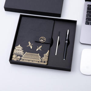 Colección Elite de Cuadernos, Bolígrafos y Termos de Arte Oriental, Diario con Grabado de Grulla y Pagoda en Oro Dorado, Caja de Regalo Diplomática, Venta al por Mayor - Product Image 5