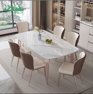 Ensemble <span class=keywords><strong>de</strong></span> table à manger Wayon en pierre frittée moderne, 6 pièces, plateau rectangulaire en faux marbre, table <span class=keywords><strong>de</strong></span> <span class=keywords><strong>cuisine</strong></span> avec chaises - Product Image 2