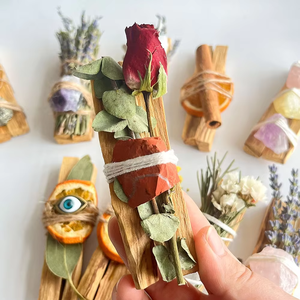 Cristaux de pierres précieuses brutes naturelles Palo Santo Kit de taches d'encens de <span class=keywords><strong>sauge</strong></span> <span class=keywords><strong>blanche</strong></span> fait à la main en bois pour le nettoyage spirituel de la maison - Product Image 6