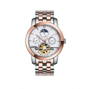 Reloj Mecánico Tourbillon de Oro al por Mayor, Relojes Automáticos Esqueletizados de Lujo para Hombre con Fase Lunar, Resistentes al Agua - Product Image 6