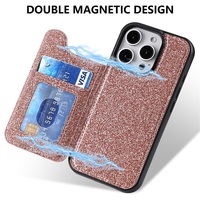 Étui portefeuille en cuir PU scintillant avec fente pour cartes pour iPhone 16 Pro Max, compatible iPhone 17, 16, 15, 14, 13, 12