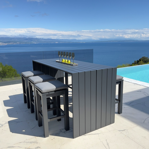 Modern 6 Seater Aluminium Bar Set <strong>Beer</strong> <strong>Table</strong> Set Outdoor Club Set Bar <strong>Table</strong> and High Stools - Product Image 1