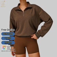 Sweat-shirt personnalisé avec logo du fabricant, demi-zip, grande taille, manches longues, pull-over pour femme, col montant, couleur unie, en coton