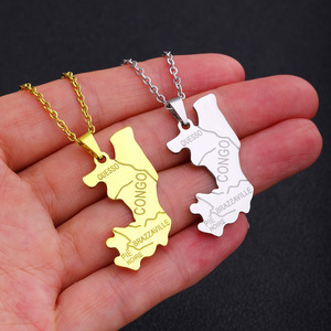 Collares con <span class=keywords><strong>Mapa</strong></span> <span class=keywords><strong>de</strong></span> la <span class=keywords><strong>República</strong></span> <span class=keywords><strong>del</strong></span> <span class=keywords><strong>Congo</strong></span> Esmaltados, Collar con Colgante <span class=keywords><strong>de</strong></span> <span class=keywords><strong>Mapa</strong></span> <span class=keywords><strong>de</strong></span> la Bandera <span class=keywords><strong>de</strong></span> <span class=keywords><strong>Congo</strong></span> Esmaltado Chapado en Oro <span class=keywords><strong>de</strong></span> 18K y Acero Inoxidable - Product Image 3