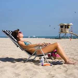 Zum Verkauf große tragbare 3-Positionen-Stahlrahmen Liege rucksack Klapp Strand Liegestuhl mit Sonnenschutz Baldachin Tasche