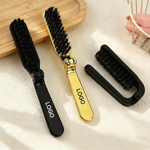 <span class=keywords><strong>Cepillo</strong></span> Plegable Negro Mate para Control de Bordes con Logotipo Personalizado, Mini Peine Plegable Dorado de Viaje con Cerdas de Jabalí, Herramienta de Peinado y Maquillaje - Product Image 1