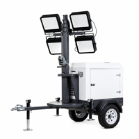 Tour d'éclairage solaire LED sur remorque, mât de 24 pieds, résistant aux intempéries IP23, déploiement rapide, alimentation CC, lumière blanche, pour jardin et bureau