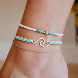 보헤미안 멀티 레이어 불가사리 거북이 Anklets 여름 해변 맨발 크로 셰 뜨개질 샌들 발목 팔찌 발 왁스 로프 비치 보석