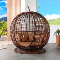 Cama Columpio Tipo Nido de Huevo Grande de Mimbre Sintético para Exteriores, Sofá de Mimbre con Estructura de Aluminio y Cojín para Jardín, Hotel o Villa
