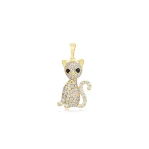 A00910593 xuping jewelry Cute and playful animal design cat heart full diamond 14k gold plated pendant