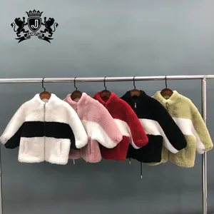 Janefur della Molla di Modo di Autunno di Inverno Del Bambino Giacche Splicing Contrasto Della Ragazza del Ragazzo Giacca di Lana Shearling Cappotto Dei Bambini