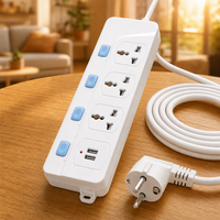 Multiprise industrielle universelle durable avec logo personnalisé, 3 prises individuelles avec interrupteurs, 2 ports USB, câble de 1,8 m, courant nominal 10A pour