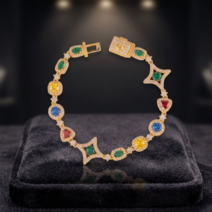 Bracelet à maillons en argent 925 couleur or, collier chaîne avec pierres colorées, fermoir bouclier cœur ovale, bijoux pour femme, cadeau de fête - Product Image 3